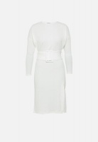Womens Glamorous Petite Long Sleeve Belted Dress With Front Slit White