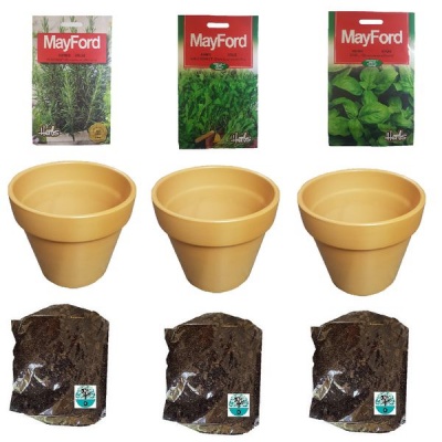 Photo of Herb Growing Kit With Basil Rocket & Rosemary Seeds Includes Pots