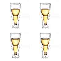 4 Beer Glasses Clear Double Wall Insulated Pub Mug Upside Down Design