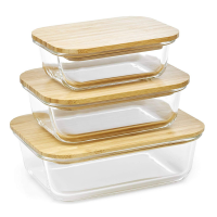 Rectangular Glass Food Storage Container Set with Sealed Bamboo Lids