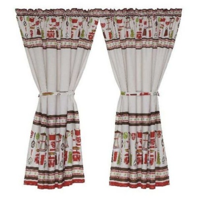 Photo of CQ LINEN - 2 Pack Polycotton Coffee Pot Red Cafe Curtain - 110 x 120cm