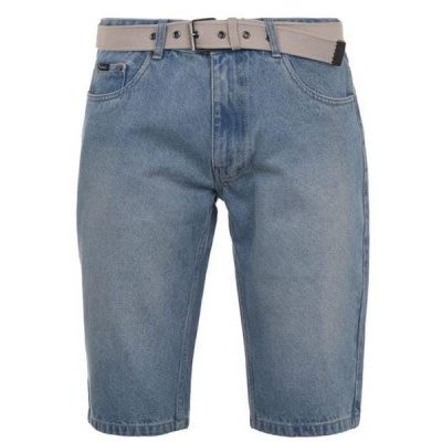 Photo of Pierre Cardin Mens Belt Denim Shorts - Light Blue [Parallel Import]