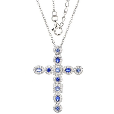 Photo of Kays Family Jewellers Topaz and Sapphire Cross Pendant in 925 Sterling Silver