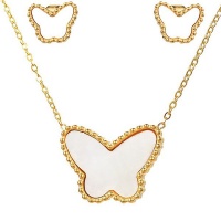 18k Gold Plated White Butterfly Necklace and Earring Set