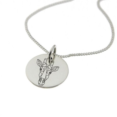 Photo of Africa Inspired by Swish Silver Geometric Giraffe Sterling Silver Necklace with Chain