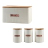 Breadbin Steel Design with Bamboo Lid with 3 Piece Canister Set - Cream Photo