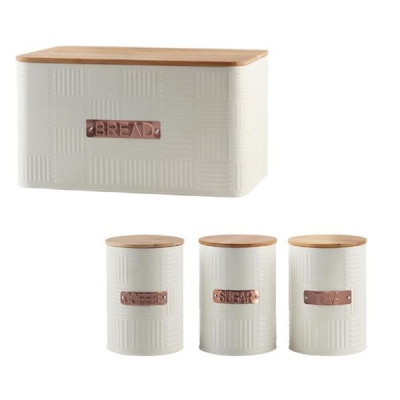 Photo of Totally Home Breadbin Steel Design with Bamboo Lid with 3 Piece Canister Set - Cream