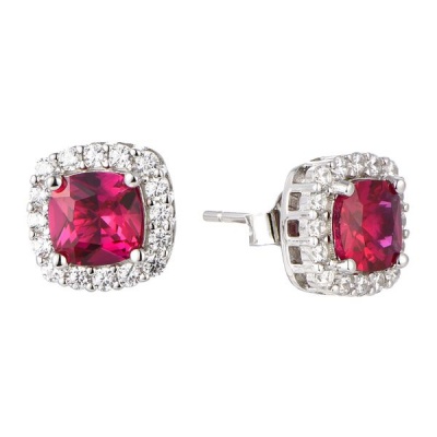 Photo of Kays Family Jewellers Princess Cut Ruby Halo Studs on 925 Silver