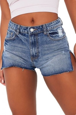 Photo of I Saw it First - Ladies Mid Wash Side Split Denim Shorts