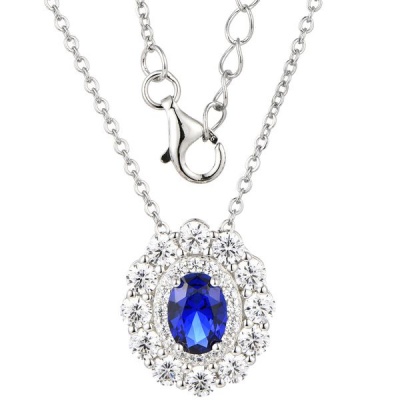 Photo of Kays Family Jewellers Sapphire Oval Halo Pendant in 925 Sterling Silver