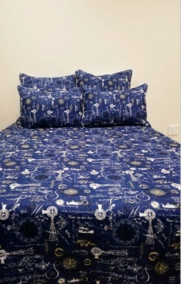 Abitoffaith 5 Piece Quilt Set Blue White Eiffel Tower Bedspread Set