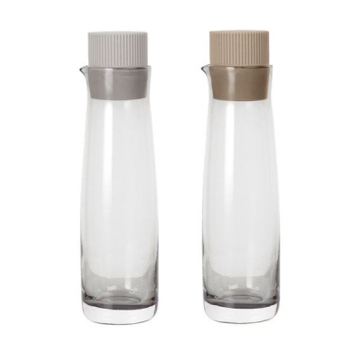 blomus Oil Vinegar Pourers in Handblown Smokey Glass with Beige Stoppers