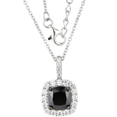 Photo of Kays Family Jewellers Black Cushion Cut Halo Pendant in 925 Sterling Silver