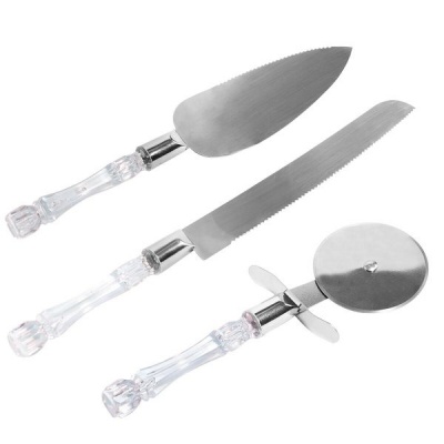 Stainless Steel Cake Knife Server Set and Pizza Cutter with Acrylic Handle