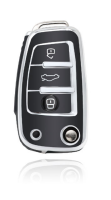 Compatible With Audi 3 Button Premium Tpu Car Key Cover Black And Silver