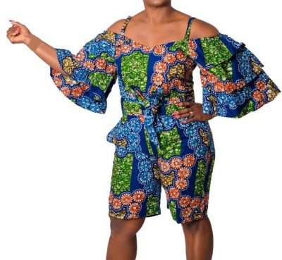 Photo of Ladies Blue Multi Print Off The Shoulder Butterfly Jumpsuit