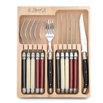 Andre Verdier LAGUIOLE 12 piece Steak Knife Fork Set in Wooden Box