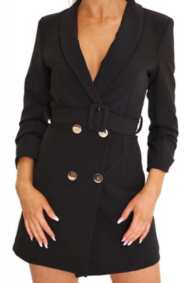 I Saw it First Ladies Black Double Button Belted Blazer Dress