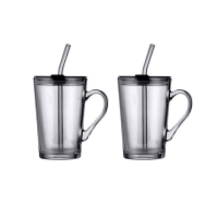 450ml Glass Travel Mug with Lid Straw 2 Pack