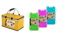 Yellow Cooler Bags With Handles Nylon 46x28x22cm 3 Piece Ice Brick Boards 25x14cm