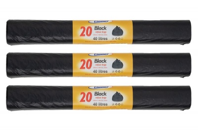 Photo of Bin Bags Black Roll 20s - 3 Pack