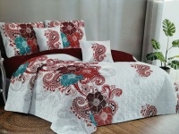 Abitoffaith 5 Piece Quilt Set Red Flower Designed Bedspread Set