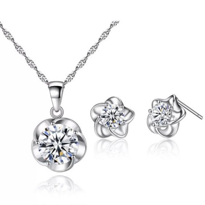 Photo of LGM Flower Pendent Necklace Hollow Stud Earrings stainless steel