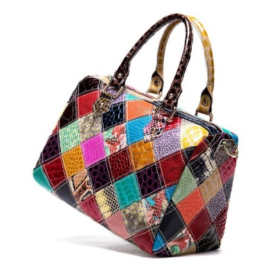 Photo of Women's Genuine Leather Handmade Colorful Woven Patch Handbag Shoulder Bag