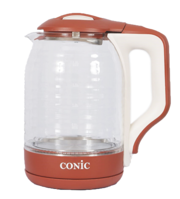 Conic 18l 1500W Glass Body Electric Kettle with Blue Halo Light Base Red