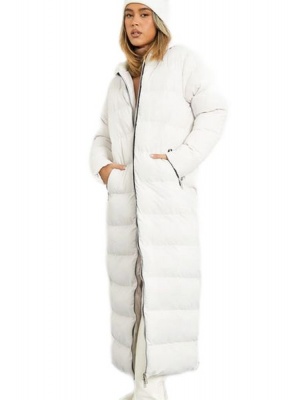 I Saw it First Ladies Stone Maxi Length Padded Coat With Hood