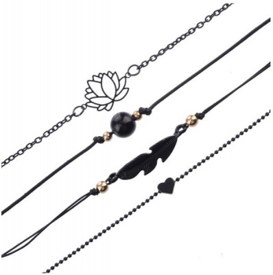 Photo of Hollow Lotus Charm Multi Layered Black Bead Bracelet Set