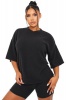 I Saw it First - Ladies Black Brushed Rib Cosy Oversized Tee And Short Pj Set Photo