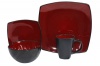 16 Piece Stoneware Rounded Squares Dinnerware Set - Deep Red and Black Photo