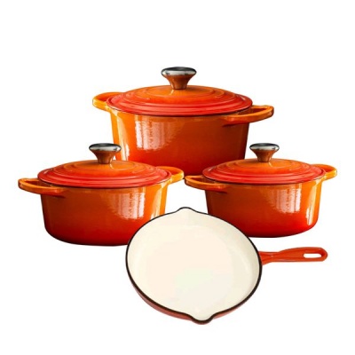 Authentic Orange 7 piecess Cast Iron Dutch Oven Cookware Pot Set