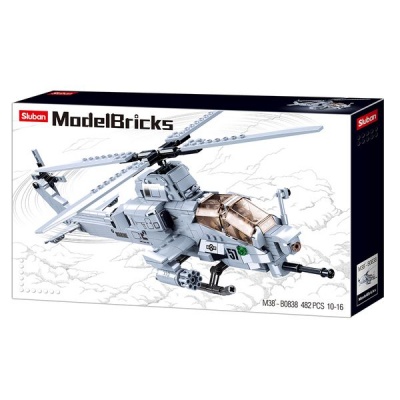 Sluban Building Set Attack Helicopter Model Bricks 482 Pieces