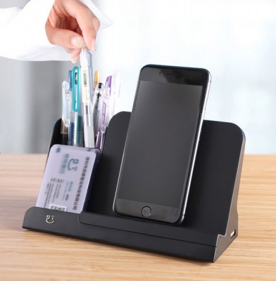 Photo of 10W Wireless Charger Stand Holder with Desk Pen Pencil Organizer-White