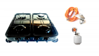 Black 4 Plate Gas Stove with Fittings Including Portable Gas Heater