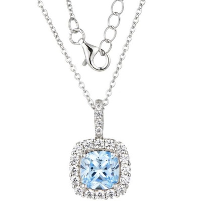 Photo of Kays Family Jewellers Aquamarine Cushion Cut Halo Pendant in 925 Sterling Silver