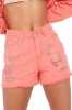 I Saw it First - Ladies Orange Extreme Distressed Denim Shorts Photo