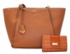 BK-116 975-093 Faux Leather Classic Tote Handbag with Purse Set Photo