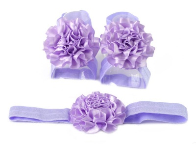 Photo of Satin Flower Barefoot Sandals & Headband Set