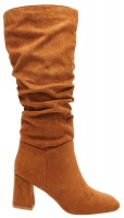 Quiz Ladies Tan Faux Suede Ruched Heeled Boots