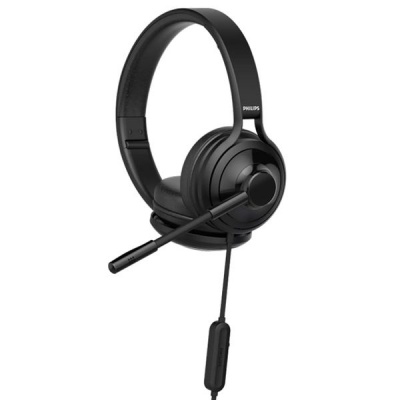 Philips USB Wired On Ear Headphones With Mic Black