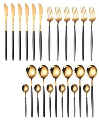 24 Pieces Stainless Steel Cutlery Set BlackGold