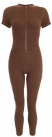 Quiz Ladies Brown Seamless Zip Jumpsuit