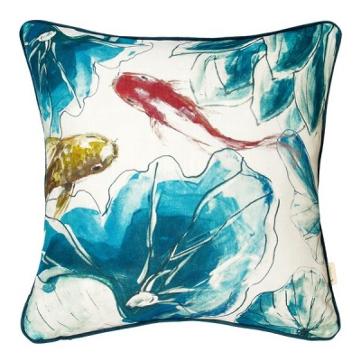 Photo of Jumarie From The Heart Royal Blue Delft Lotus And Fish Throw Pillow Cover