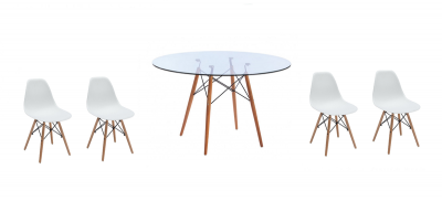 Photo of 5 Piece Glass Table and White Wooden Leg Chairs