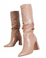 I Saw it First Ladies Camel Faux Leather Ruched Block Heel Boots