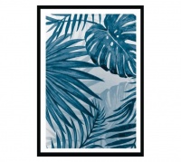 Amber Bay Modern Blue Leaf Framed Canvas Print Blue