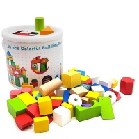 BUFFTEE Wooden Building Block Wooden Shapes Toy bucket 50 pieces